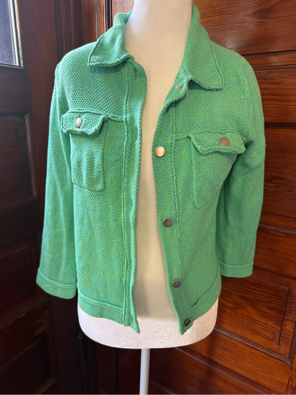 Damask 100% Pima Cotton Textured Utility Jacket Green Medium